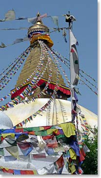 Prayer Wheel and prayer flags in Boudhanath.