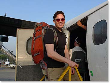 Jeremy boarding the plane