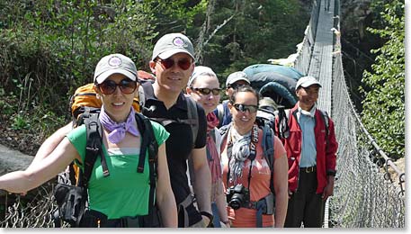 Our whole team crossing the first bridge