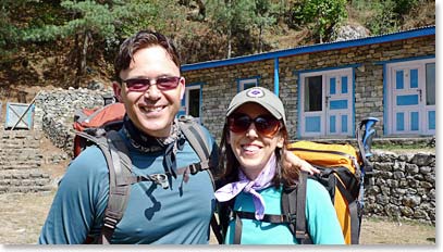 Jeremy and Ljerka leaving our lodge in Phakding.