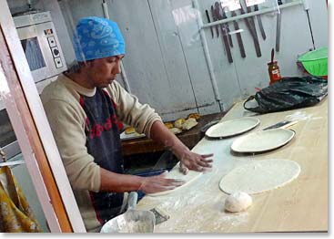 Homemade pizza at the Mount Everest Bakery