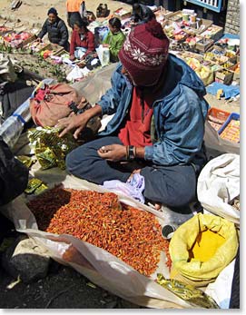 A spice vendor in Namche Bazaar