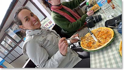 Maya with the world's most delicious high-altitude pizza.