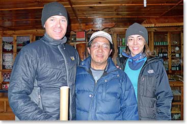 Jeremy and Ljerka with Pasang Sherpa, the painter.