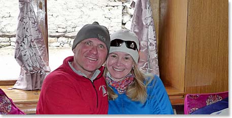 Wally and Leila at the lodge in Pheriche