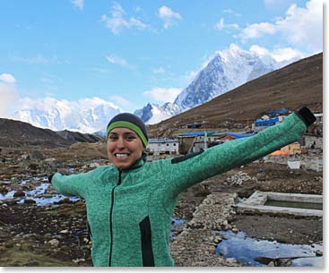Maya is happy to have arrived in Lobuche.