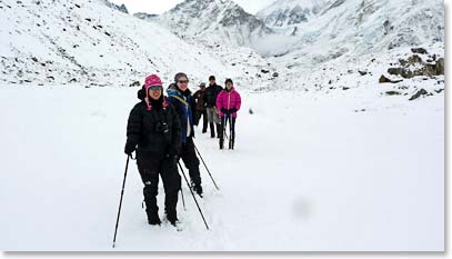 The trail to base camp was covered in deep snow.