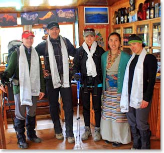 After a great reception at Pangboche, the team receives katas from Yangzing