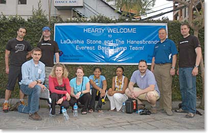 LaQuishia and the Hanesbrands team are welcomed to Nepal