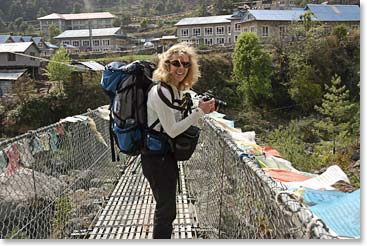 Stephanie on the Phakding bridge