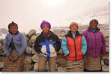 Our Yak Ladies at Lobuche.  These amazing Sherpa women move our heavy loads from lodge to lodge on the back of their animals.  They are a gracious and hard working team.