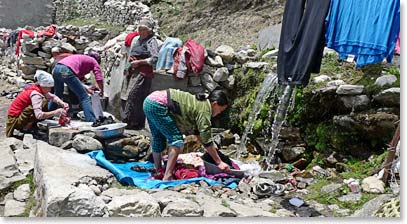 Sunny weather means laundry day for the Sherpa women.
