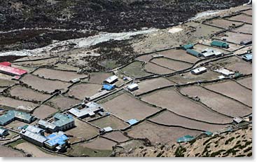 The view of Pheriche from the ridge above
