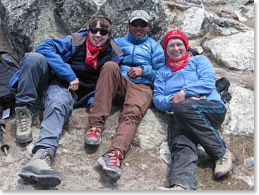 Andrew, Mingma and Brenda take a break on the trail to Kala Patar.