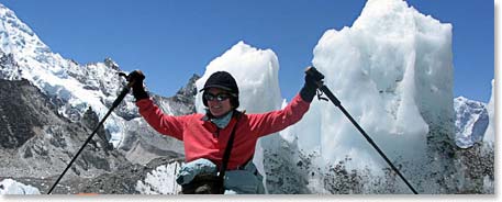 Marta celebrates making it to Base Camp.