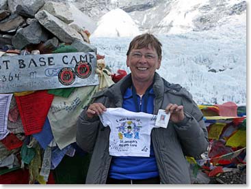 Brenda happy to be at Base Camp.