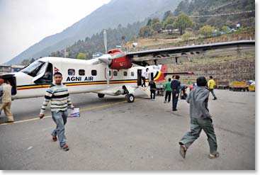 Hustle and bustle as we land at the airport in Lukla.