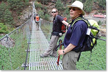 Wes and Steve crossing one of the bridges on our trek to Namche.