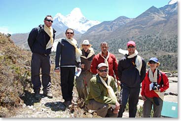 The group gathers outside the Tengboche monastery.