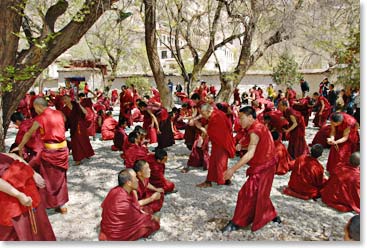 Monks inside the Sera Monastery