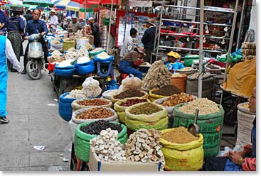 Produce for sale in the Barkhor Market