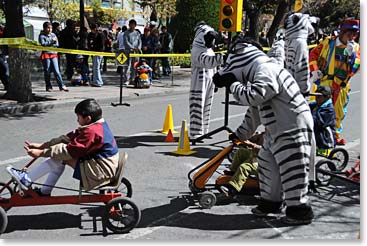 The Safety Zebras conducting a class in safe traffic practices for children.  These zebras act as the crossing guards in La Paz.  It's pretty funny to see!