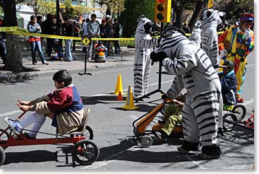 The Safety Zebras conducting a class in safe traffic practices for children. These zebras act as the crossing guards in La Paz. It's pretty funny to see!
