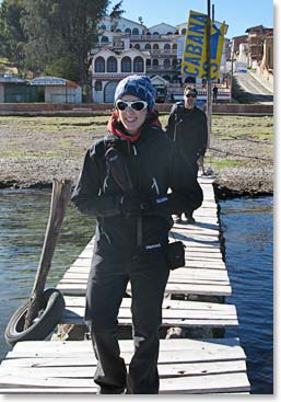 Sam boarding the boat to Sun Island