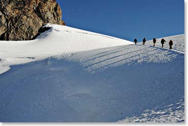 The initial climb towards Tarija is a beautiful, moderate glacier climb
