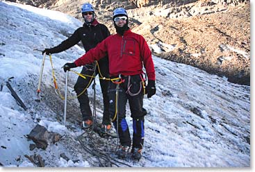 Terri and Tim practicing on the glacier