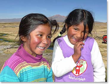 A couple of local girls in the village of Sajama