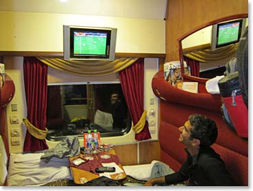 Mo is a big fan of World Cup Soccer and was pleased to find that he could watch the game during the train ride.