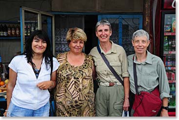 Women of the Caucasus meet women of Canada! Karina, local shopkeeper, Paule and Linda.