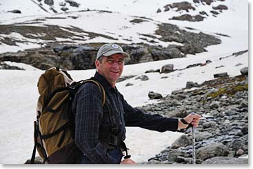 Vladimir led the way as we climbed into the alpine terrain to toward Kikhiany Peak.