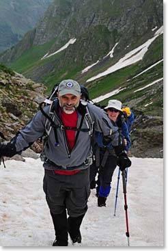 Bill and Paule kicking steps in the snow. This is good practice for Elbrus!