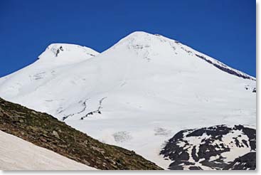 What a way to start the day.  View of the twin summits of Elbrus from the Cheget chair lift.