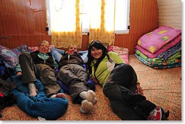 Linda, Paule, and Karina are comfortable in the girls' side of the Barrel.