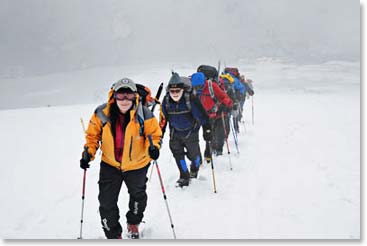 Karina leading the group up towards Pashtukov Rocks.