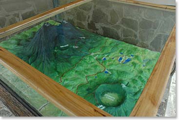 A diorama of Mt Meru in the Arusha National Park..
