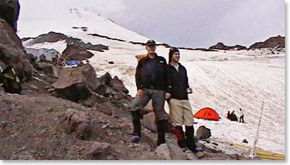 Scott and Jack pose beside the glacier