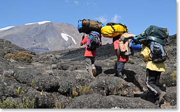 Berg Adventures Porters head out in front of the team.