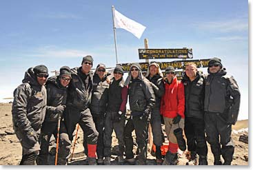 Keg Spirit Foundation team on the summit of Kilimanjaro