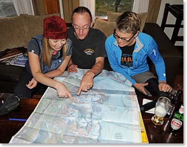 Leila, Reginald and Sue checking out the trek that we are planning for tomorrow
