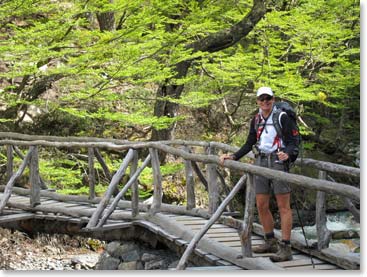 Sue on one of the several bridges that we crossed