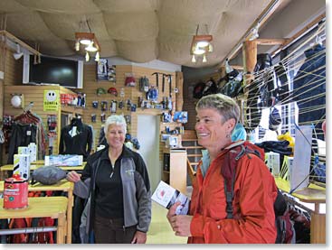 Sharon and Sue visit a gear store.