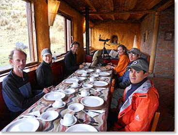 About to eat dinner at the Tambopaxi Lodge in Cotopaxi National Park