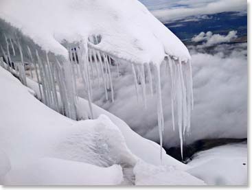 We saw intricate, beautiful ice features in the early morning light.