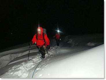 The new snow was quite deep as we began to climb.