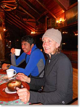 Joaquin and Lynette enjoyint tea and french onion soup
