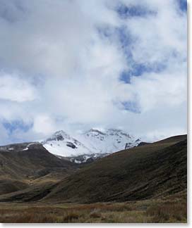 Chimborazo this morning, with some patches of blue sky